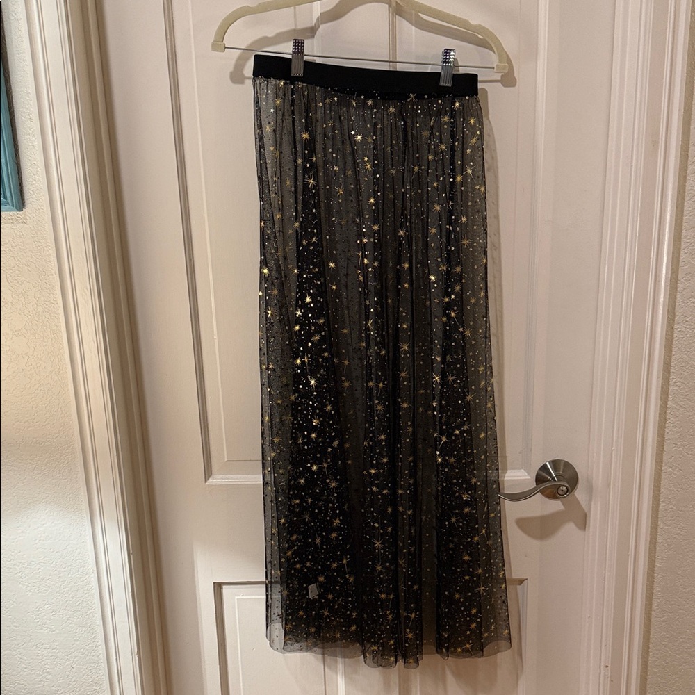 Elegant Black and Gold & Sheer Starry Skirt